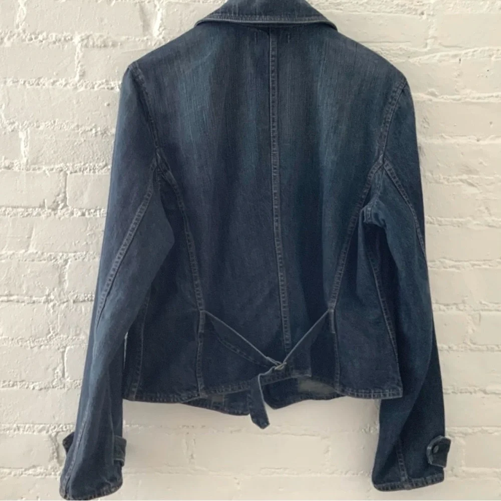 Vintage Chaps Womens Jean Jacket Dark Blue Denim Blazer Jacket Fitted Minimalist - Picture 11 of 14